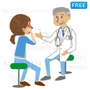 A woman who has an ophthalmologist watch bloodshot eyes.