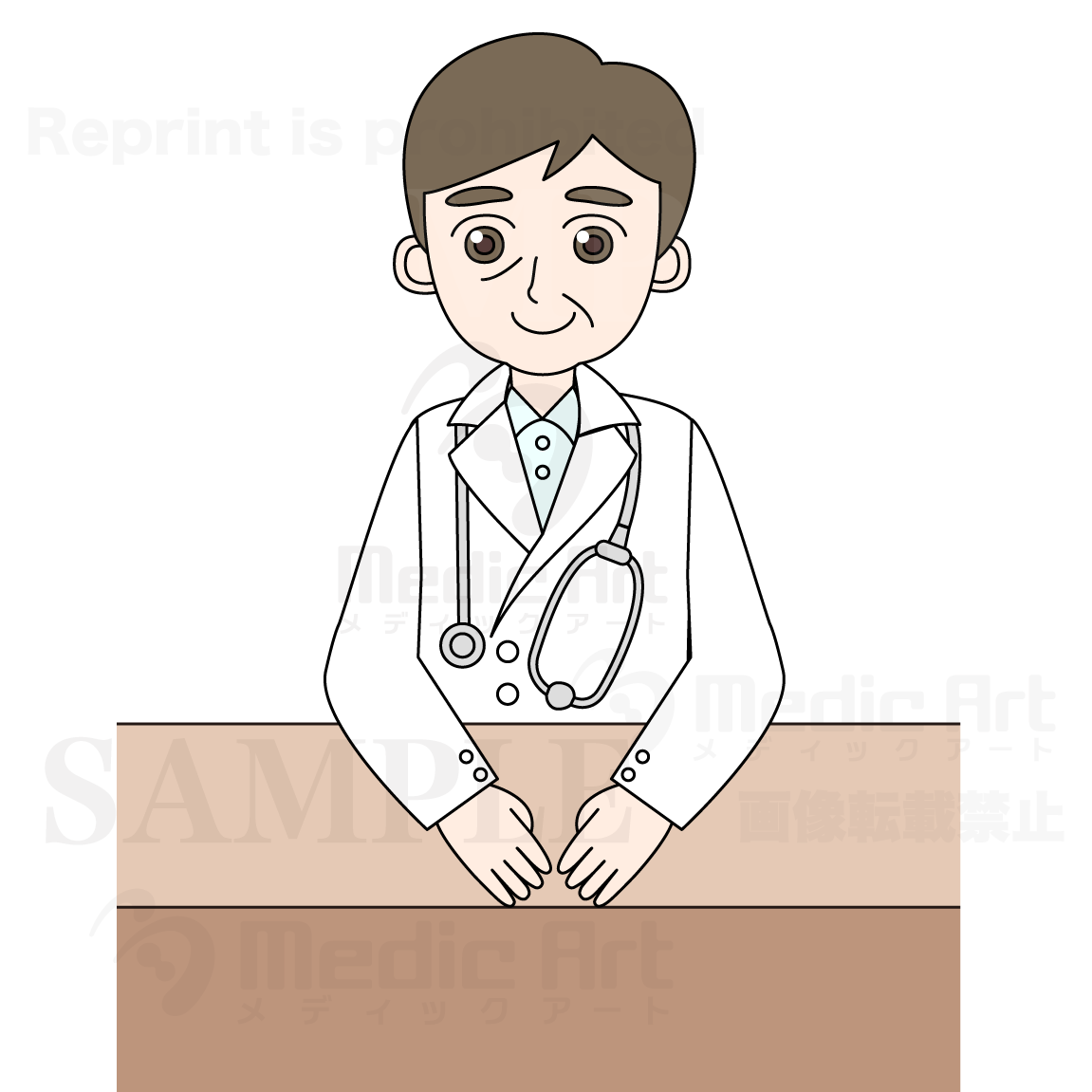 机に座っている医師1