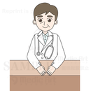机に座っている医師1