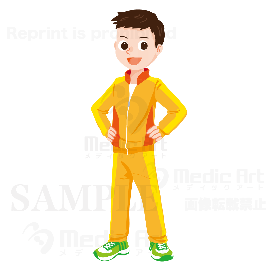 ジャージ姿で立っている、爽やかな青年（サッカー1）