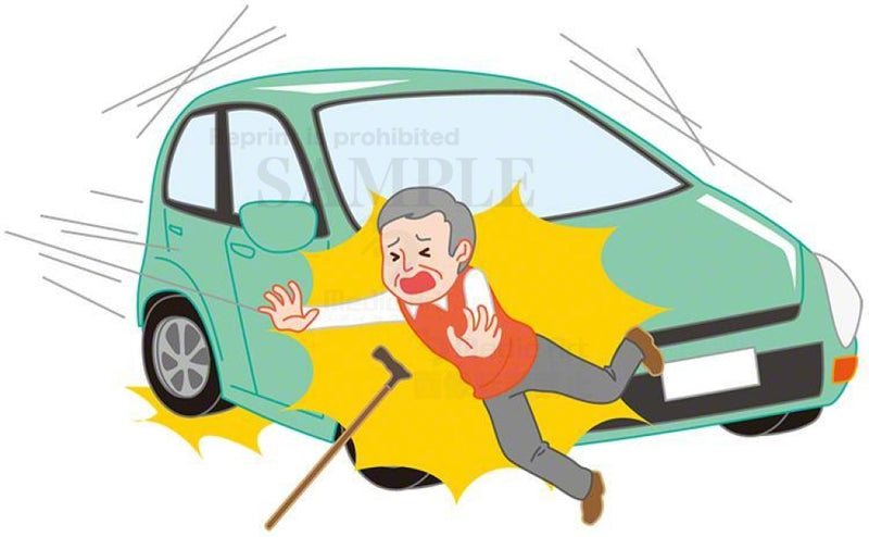An elder person knocked by a car