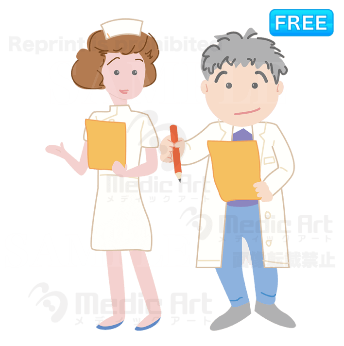 カルテを確認する医師と看護師