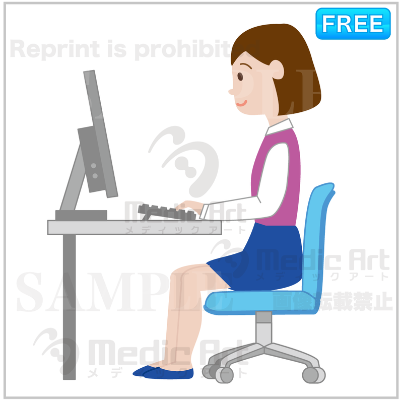 A woman' s postures is good and she is working using PC.