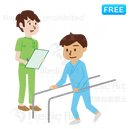 平行棒で歩く訓練をしている男の子