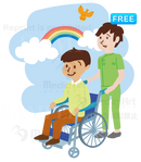 病院内を車いすで散歩する患者さん