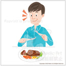 食事を味わいながら食べている男性