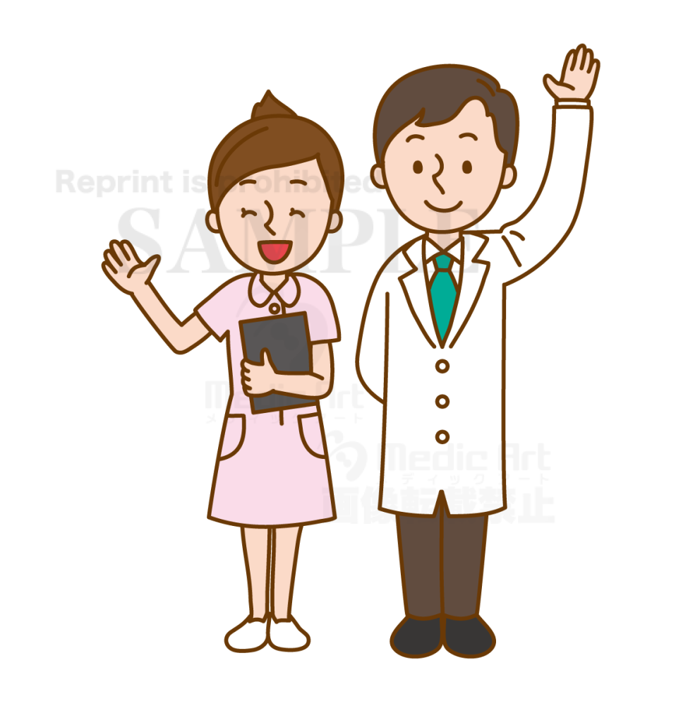 手を降る医師と看護師