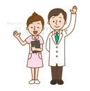 手を降る医師と看護師