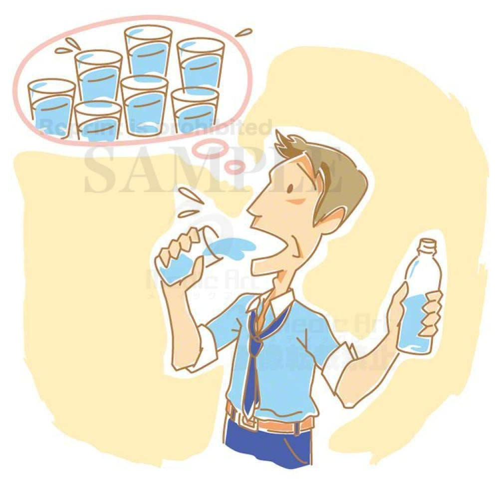 喉が渇き、水を飲みまくっている男性