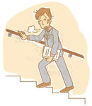 A man who are exhausted of ascending and descending the stairs