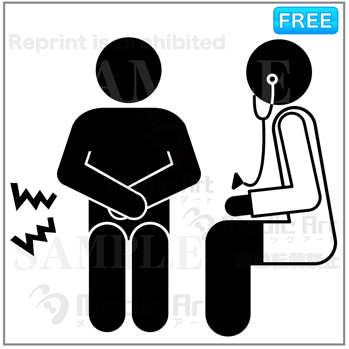 おなかを医師に診てもらっている人