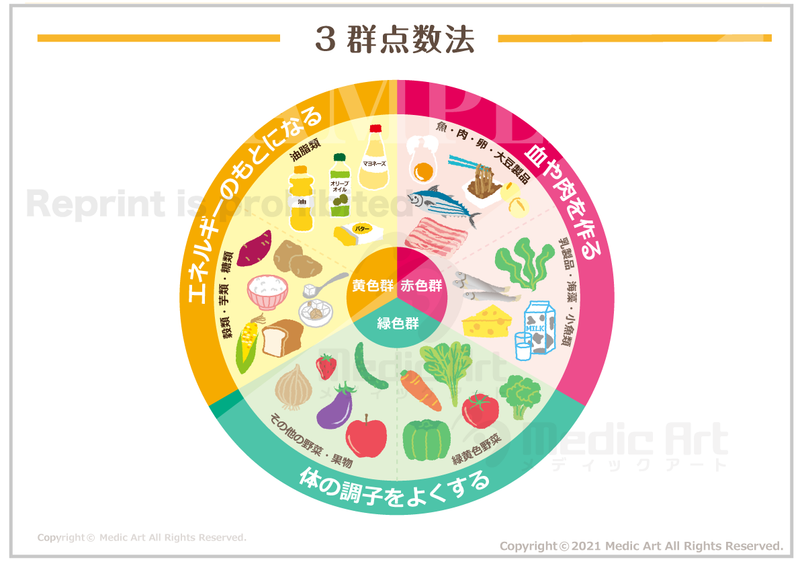3群点数法「赤・緑・黄」の栄養バランス表［シート］