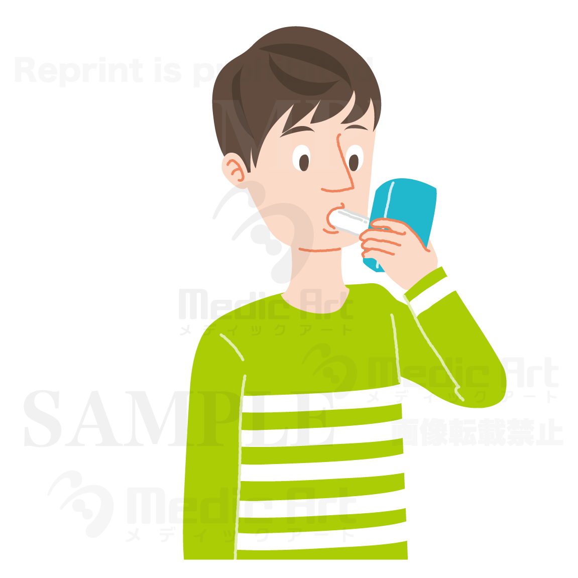 呼気一酸化炭素濃度を測定中の男性