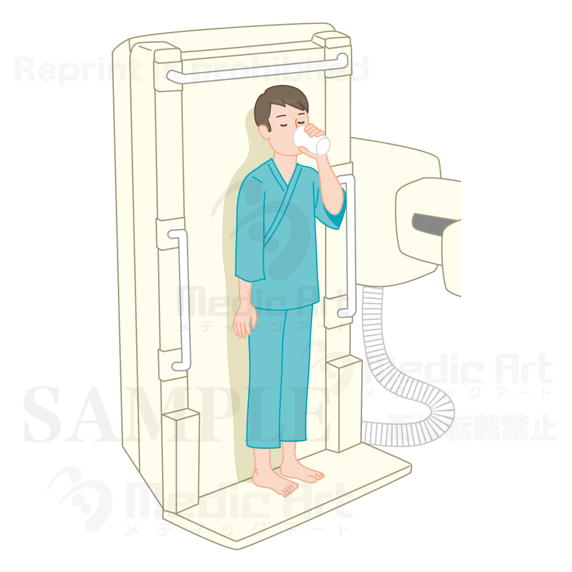 上部消化管X線造影検査（胃のバリウム検査）を受けている男性1