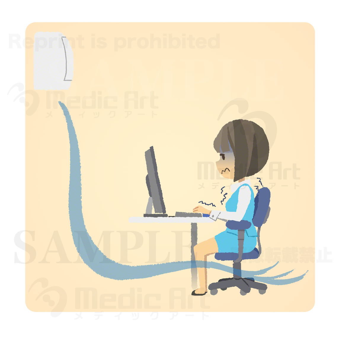 冷房が効きすぎた寒い室内でデスクワークをする女性社員