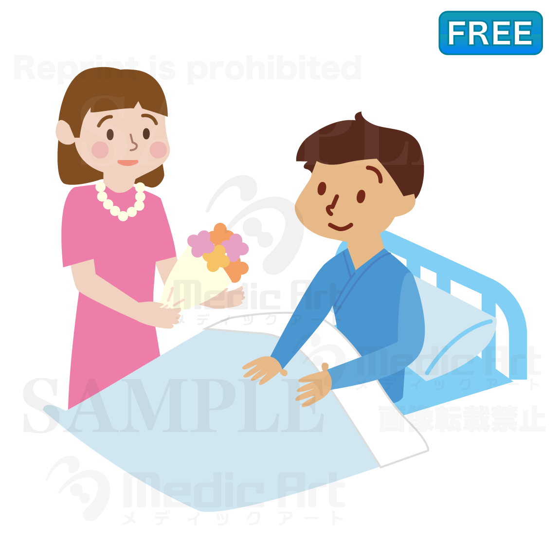 入院中にお友達がお見舞いにきてくれて喜ぶ患者さん