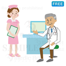 診察室で看護師と患者さんを待つ医師